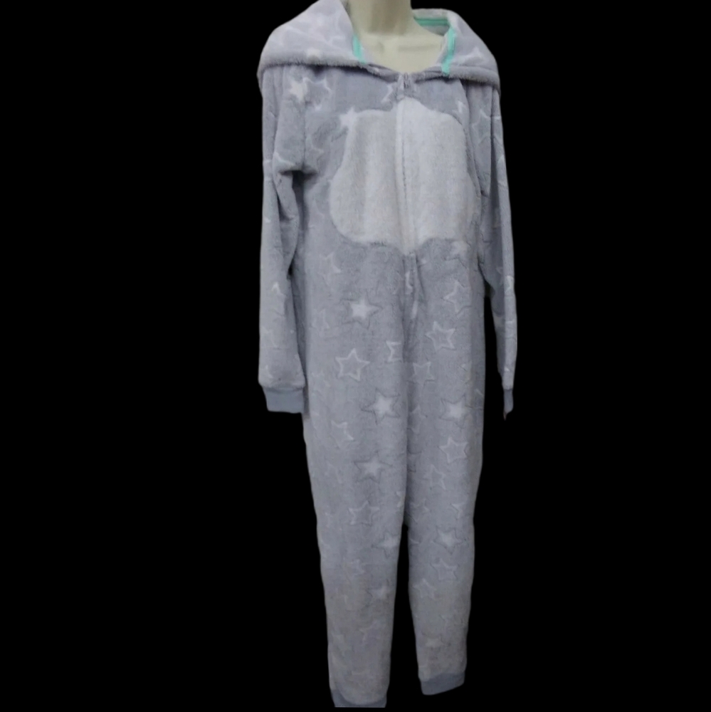 SO One Piece Hooded Faux Fur Fleece Jumper Pajamas Onesie, sz M